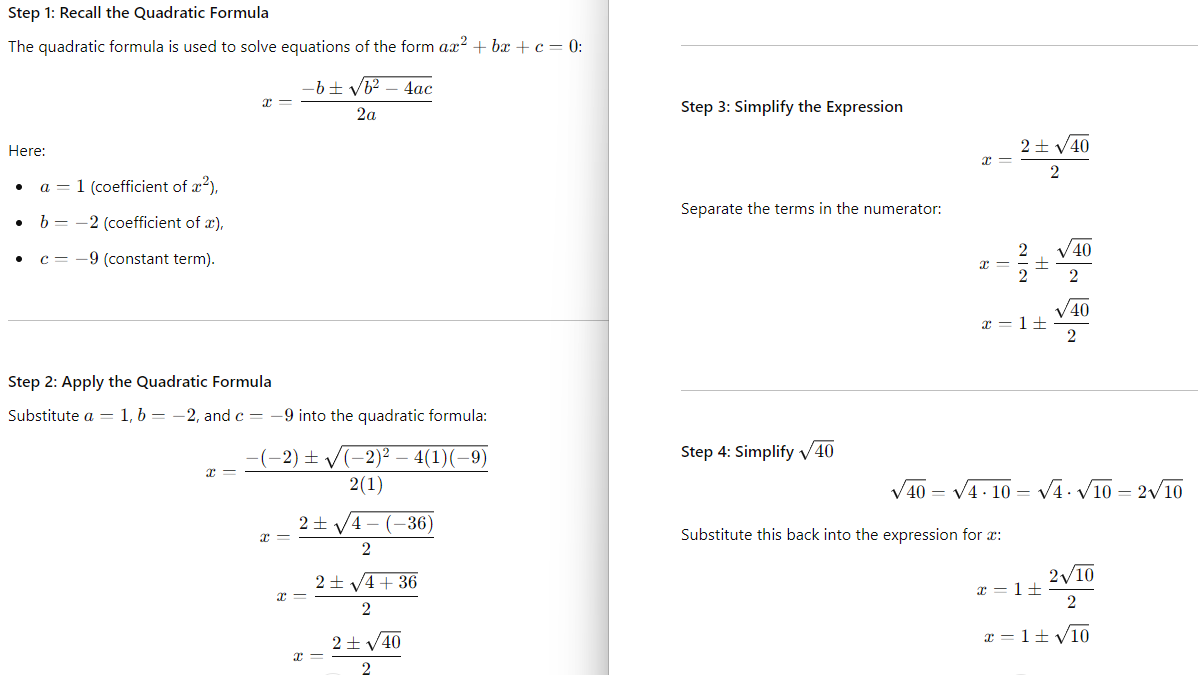 Free Math Lessons to learn Advanced math using quadratic formula